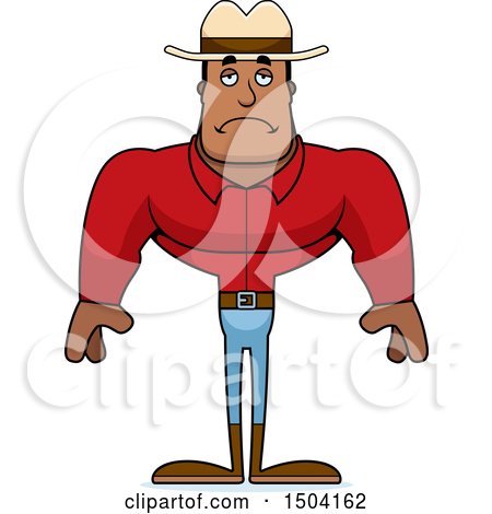 Clipart of a Sad Buff African American Male Cowboy - Royalty Free Vector Illustration by Cory Thoman
