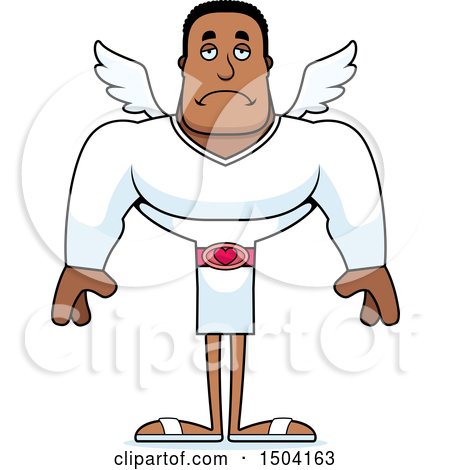 Clipart of a Sad Buff African American Male Cupid - Royalty Free Vector Illustration by Cory Thoman