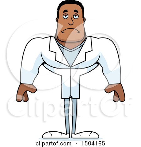 Clipart of a Sad Buff African American Male Doctor - Royalty Free Vector Illustration by Cory Thoman