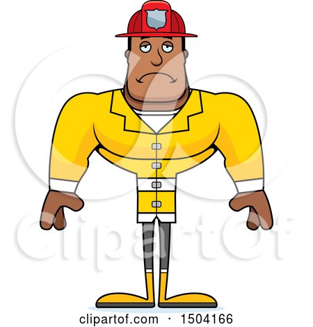 Clipart of a Sad Buff African American Male Fire Fighter - Royalty Free Vector Illustration by Cory Thoman