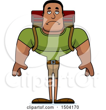 Clipart of a Sad Buff African American Male Hiker - Royalty Free Vector Illustration by Cory Thoman