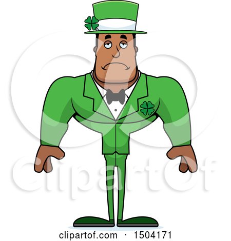 Clipart of a Sad Buff Black Irish Male Leprechaun - Royalty Free Vector Illustration by Cory Thoman