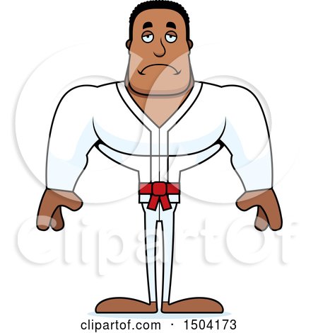 Clipart of a Sad Buff African American Karate Man - Royalty Free Vector Illustration by Cory Thoman