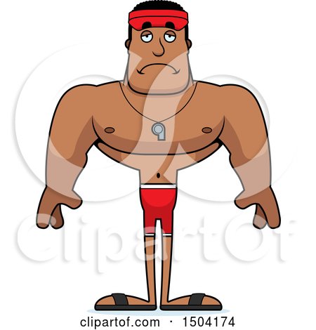 Clipart of a Sad Buff African American Male Lifeguard - Royalty Free Vector Illustration by Cory Thoman