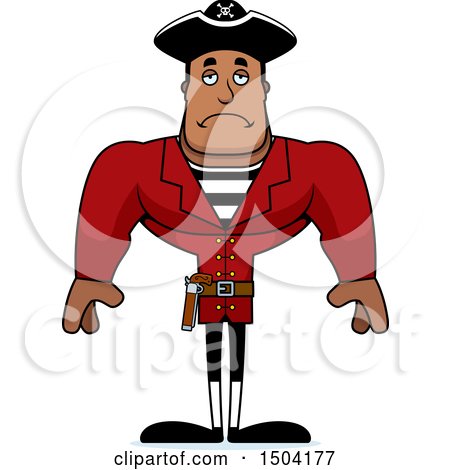 Clipart of a Sad Buff African American Male Pirate Captain - Royalty Free Vector Illustration by Cory Thoman