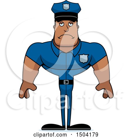Clipart of a Sad Buff African American Male Police Officer - Royalty Free Vector Illustration by Cory Thoman