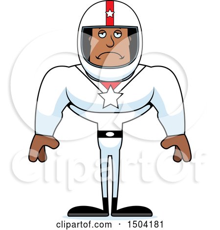 Clipart of a Sad Buff African American Male Racer - Royalty Free Vector Illustration by Cory Thoman