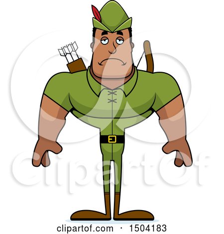 Clipart of a Sad Buff African American Male Robin Hood Archer - Royalty Free Vector Illustration by Cory Thoman