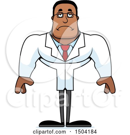 Clipart of a Sad Buff African American Male Scientist - Royalty Free Vector Illustration by Cory Thoman