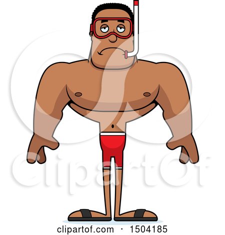 Clipart of a Sad Buff African American Male Snorkeler - Royalty Free Vector Illustration by Cory Thoman
