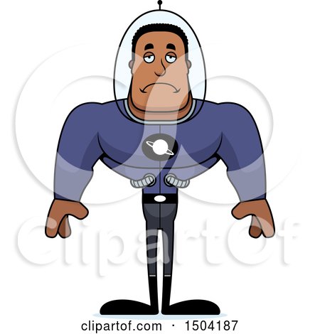 Clipart of a Sad Buff African American Space Man or Astronaut - Royalty Free Vector Illustration by Cory Thoman