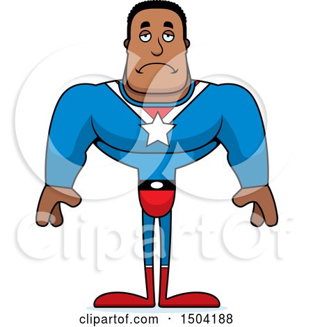 Clipart of a Sad Buff African American Male Super Hero - Royalty Free Vector Illustration by Cory Thoman