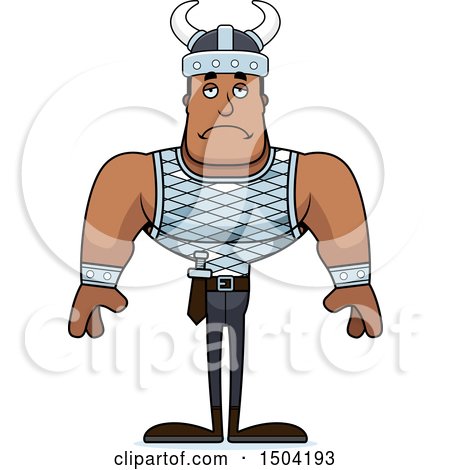 Clipart of a Sad Buff African American Male Viking - Royalty Free Vector Illustration by Cory Thoman