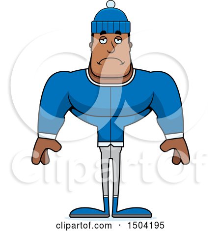 Clipart of a Sad Buff African American Winter Man - Royalty Free Vector Illustration by Cory Thoman
