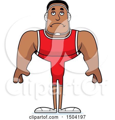 Clipart of a Sad Buff African American Male Wrestler - Royalty Free Vector Illustration by Cory Thoman