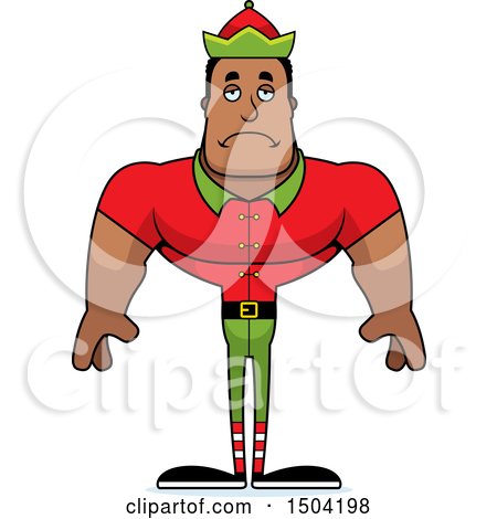 Clipart of a Sad Buff African American Male Christmas Elf - Royalty Free Vector Illustration by Cory Thoman