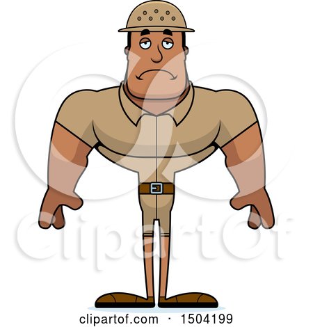 Clipart of a Sad Buff African American Male Zookeeper - Royalty Free Vector Illustration by Cory Thoman