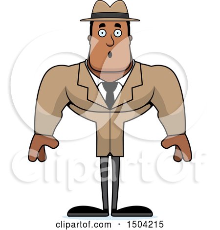 Clipart of a Surprised Buff African American Male Detective - Royalty Free Vector Illustration by Cory Thoman