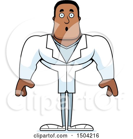 Clipart of a Surprised Buff African American Male Doctor - Royalty Free Vector Illustration by Cory Thoman