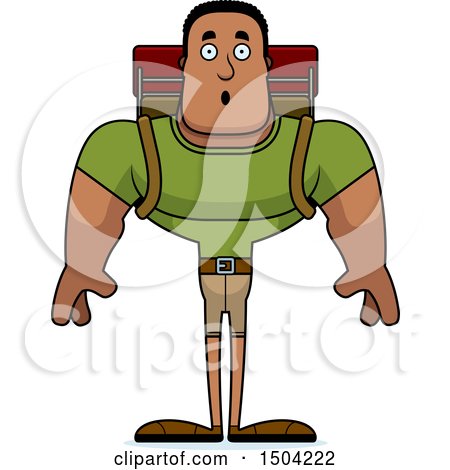 Clipart of a Surprised Buff African American Male Hiker - Royalty Free Vector Illustration by Cory Thoman