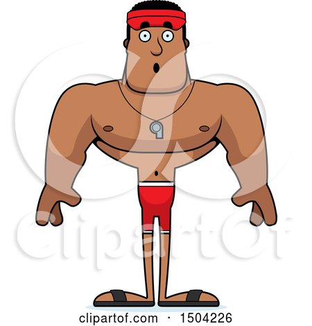 Clipart of a Surprised Buff African American Male Lifeguard - Royalty Free Vector Illustration by Cory Thoman