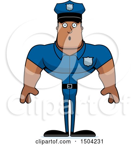 Clipart of a Surprised Buff African American Male Police Officer - Royalty Free Vector Illustration by Cory Thoman