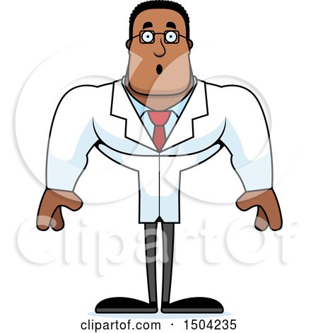 Clipart of a Surprised Buff African American Male Scientist - Royalty Free Vector Illustration by Cory Thoman