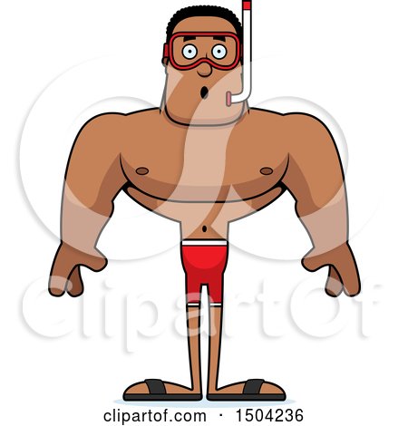 Clipart of a Surprised Buff African American Male Snorkeler - Royalty Free Vector Illustration by Cory Thoman