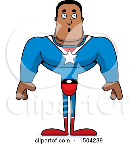 Clipart of a Surprised Buff African American Male Super Hero - Royalty Free Vector Illustration by Cory Thoman
