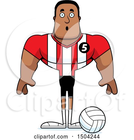 Clipart of a Surprised Buff African American Male Volleyball Player - Royalty Free Vector Illustration by Cory Thoman