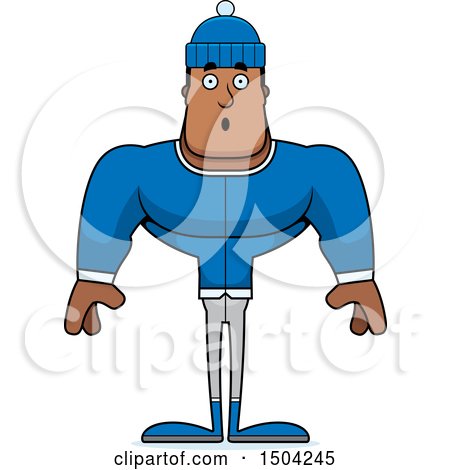 Clipart of a Surprised Buff African American Winter Man - Royalty Free Vector Illustration by Cory Thoman