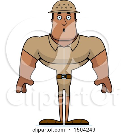 Clipart of a Surprised Buff African American Male Zookeeper - Royalty Free Vector Illustration by Cory Thoman