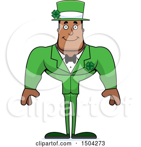 Clipart of a Happy Buff Black Irish Male Leprechaun - Royalty Free Vector Illustration by Cory Thoman