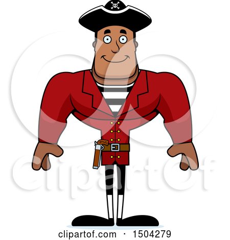 Clipart of a Happy Buff African American Male Pirate Captain - Royalty Free Vector Illustration by Cory Thoman