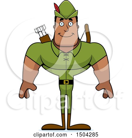 Clipart of a Happy Buff African American Male Robin Hood Archer - Royalty Free Vector Illustration by Cory Thoman