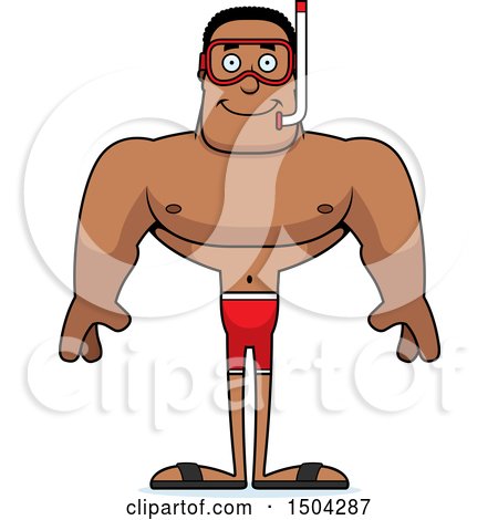 Clipart of a Happy Buff African American Male Snorkeler - Royalty Free Vector Illustration by Cory Thoman