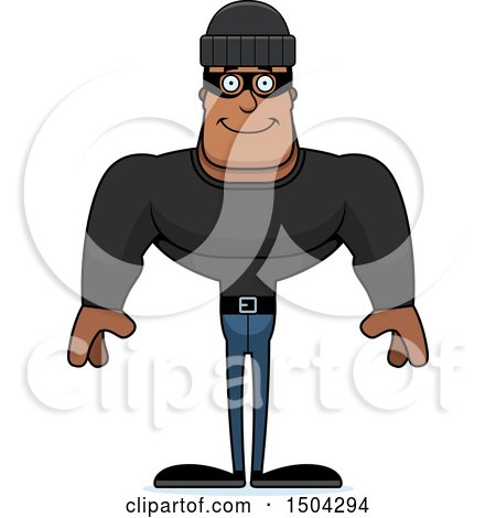 Clipart of a Happy Buff African American Male Robber - Royalty Free Vector Illustration by Cory Thoman