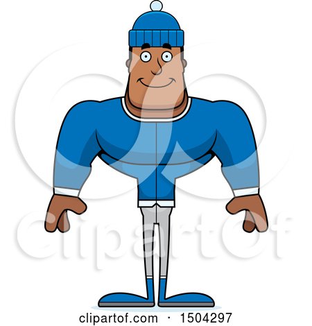 Clipart of a Happy Buff African American Winter Man - Royalty Free Vector Illustration by Cory Thoman