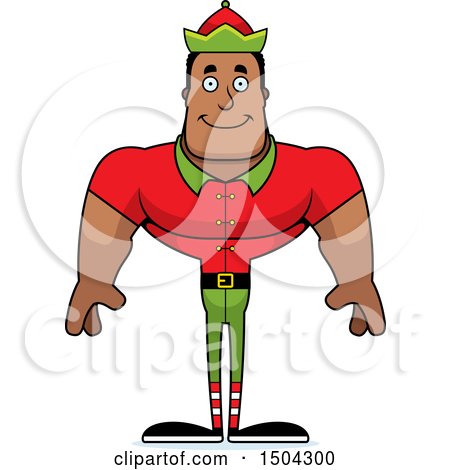 Clipart of a Happy Buff African American Male Christmas Elf - Royalty Free Vector Illustration by Cory Thoman
