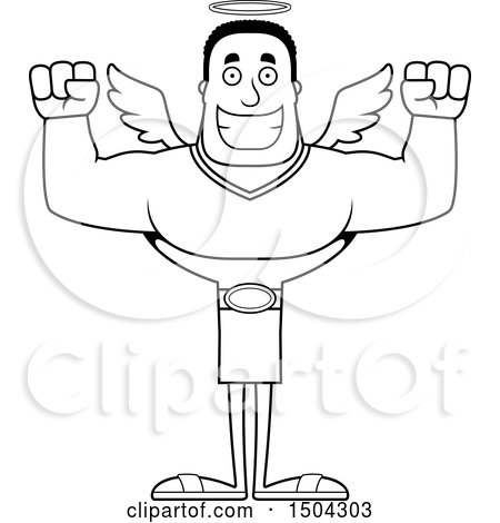 Clipart of a Black and White Cheering Buff African American Male Angel - Royalty Free Vector Illustration by Cory Thoman