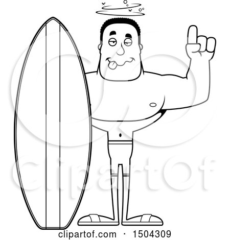 Clipart of a Black and White Drunk Buff African American Male Surfer - Royalty Free Vector Illustration by Cory Thoman