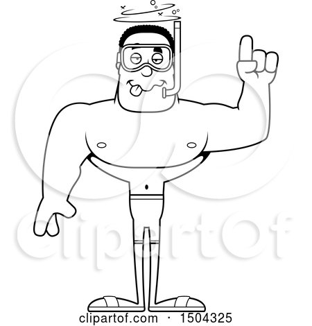 Clipart of a Black and White Drunk Buff African American Male Snorkeler - Royalty Free Vector Illustration by Cory Thoman