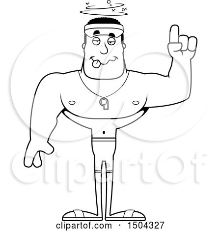 Clipart of a Black and White Drunk Buff African American Male Lifeguard - Royalty Free Vector Illustration by Cory Thoman