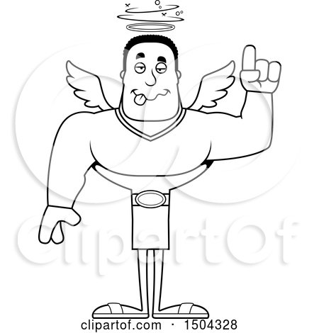 Clipart of a Black and White Drunk Buff African American Male Angel - Royalty Free Vector Illustration by Cory Thoman