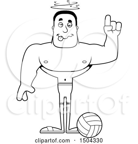 Clipart of a Black and White Drunk Buff African American Male Beach Volleyball Player - Royalty Free Vector Illustration by Cory Thoman