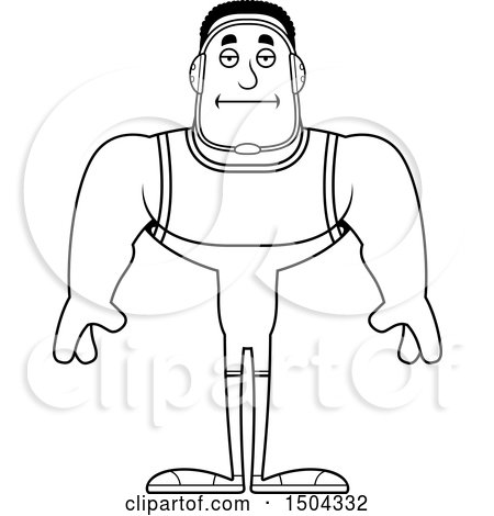 Clipart of a Black and White Bored Buff African American Male Wrestler - Royalty Free Vector Illustration by Cory Thoman