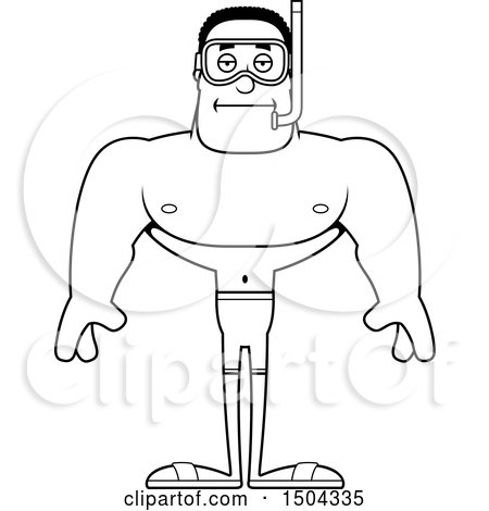 Clipart of a Black and White Bored Buff African American Male Snorkeler - Royalty Free Vector Illustration by Cory Thoman