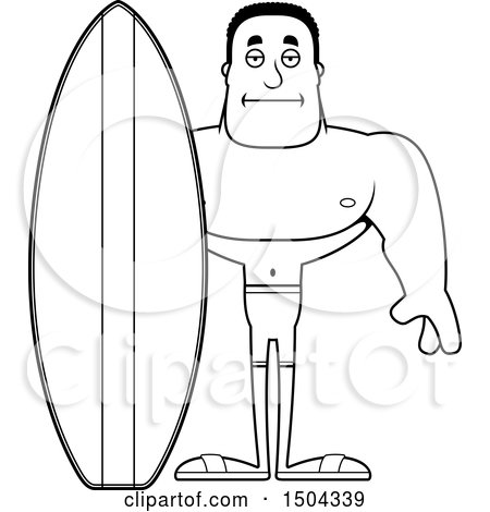Clipart of a Black and White Bored Buff African American Male Surfer - Royalty Free Vector Illustration by Cory Thoman