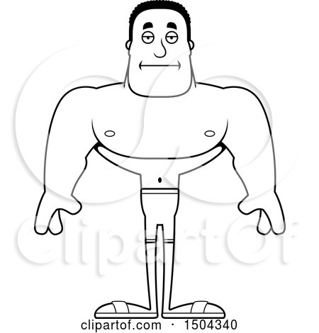 Clipart of a Black and White Bored Buff African American Male Swimmer - Royalty Free Vector Illustration by Cory Thoman