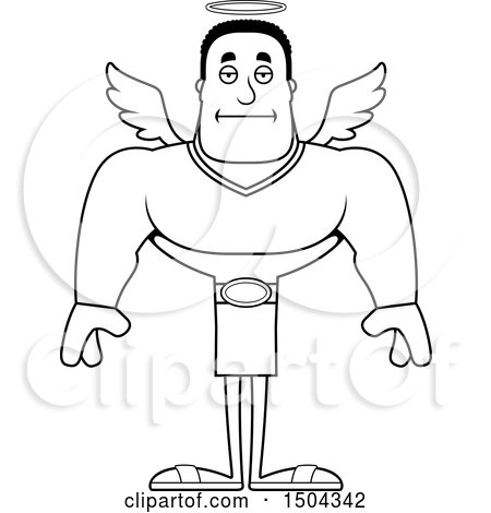 Clipart of a Black and White Bored Buff African American Male Angel - Royalty Free Vector Illustration by Cory Thoman